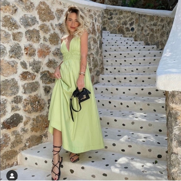 Zara Poplin Dress with Pockets Midi Maxi Lime - Picture 5 of 12